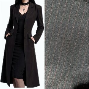 🇨🇦 90s Daniel Laurent Black and Red Pinstripe Maxi Length Blazer Size Large